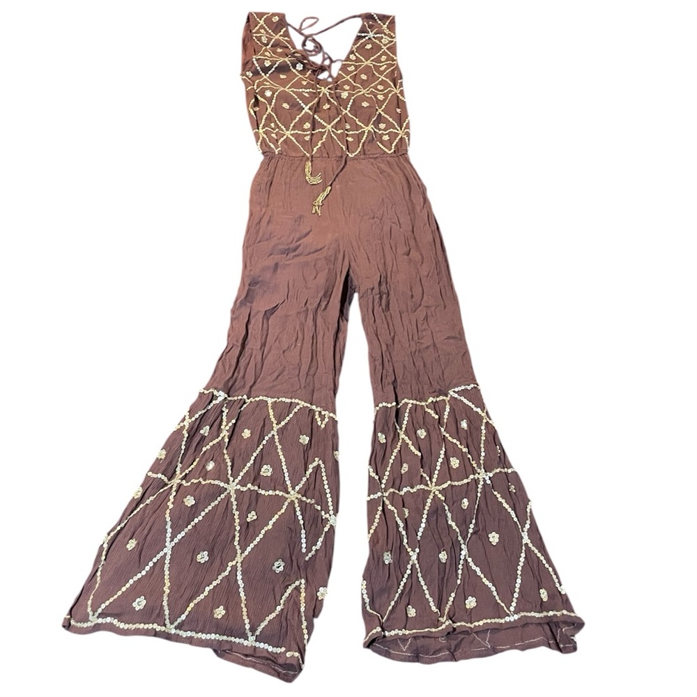 RAGA Brown Bohemian Jumpsuit with Geometric Patterns